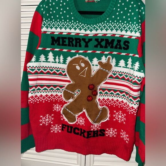 Spencer’s Gingerbread LightUp Merry Xmas F*****s Christmas Ugly Sweater Size XXL - Picture 3 of 9